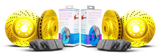 Picture of Xi Series Drilled and Slotted Brake Kit Front and Rear YELLOW